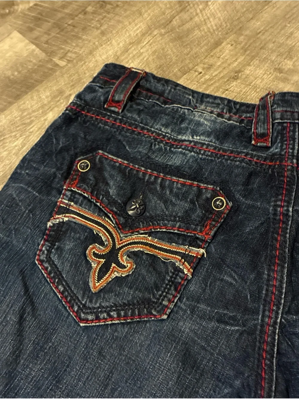 Vintage Rock Revival DAN Straight Jeans Men’s SZ 42 Blue Red Used Rare
